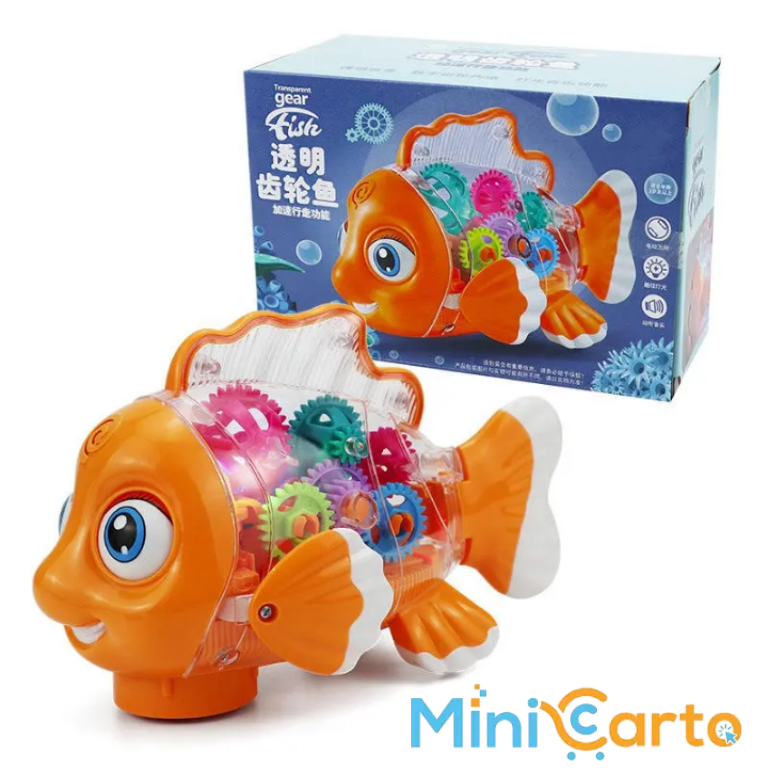 Transparent Gear Fish Toy – Light &amp; Music Electric Walking Toy for Kids
